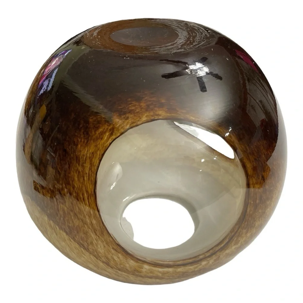 Murano Tortoise Shell Cased Glass Fish Eye Vase 3 Cut Clear Windows 7